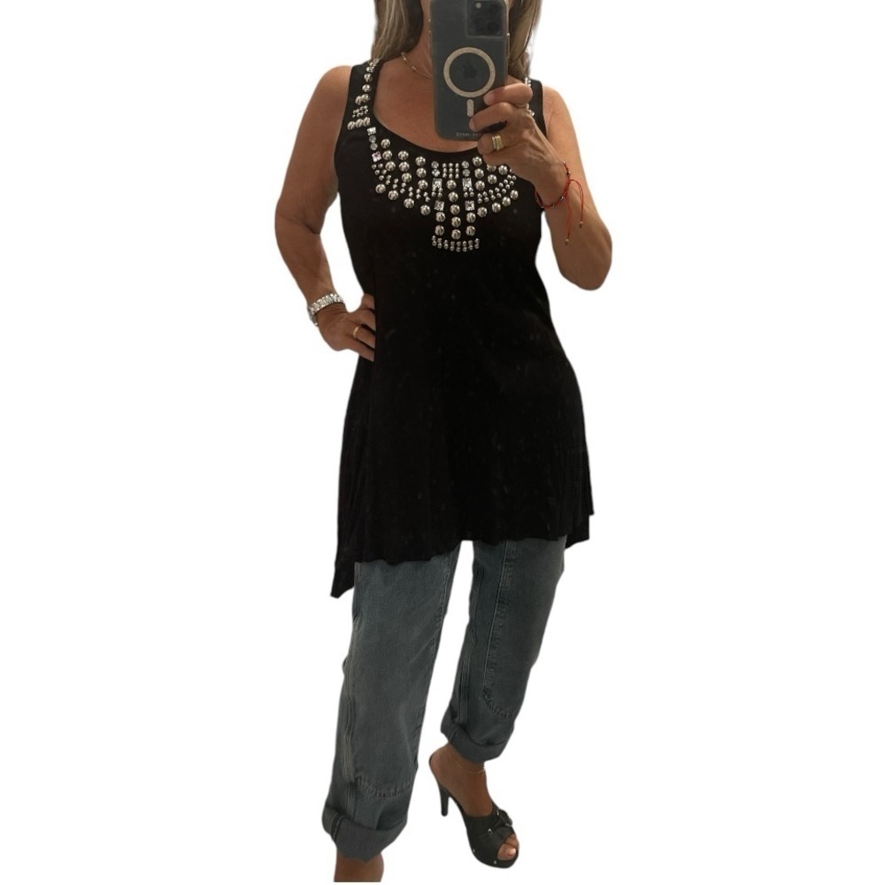 INC Black Studded Racerback Asymmetrical Top.Size S